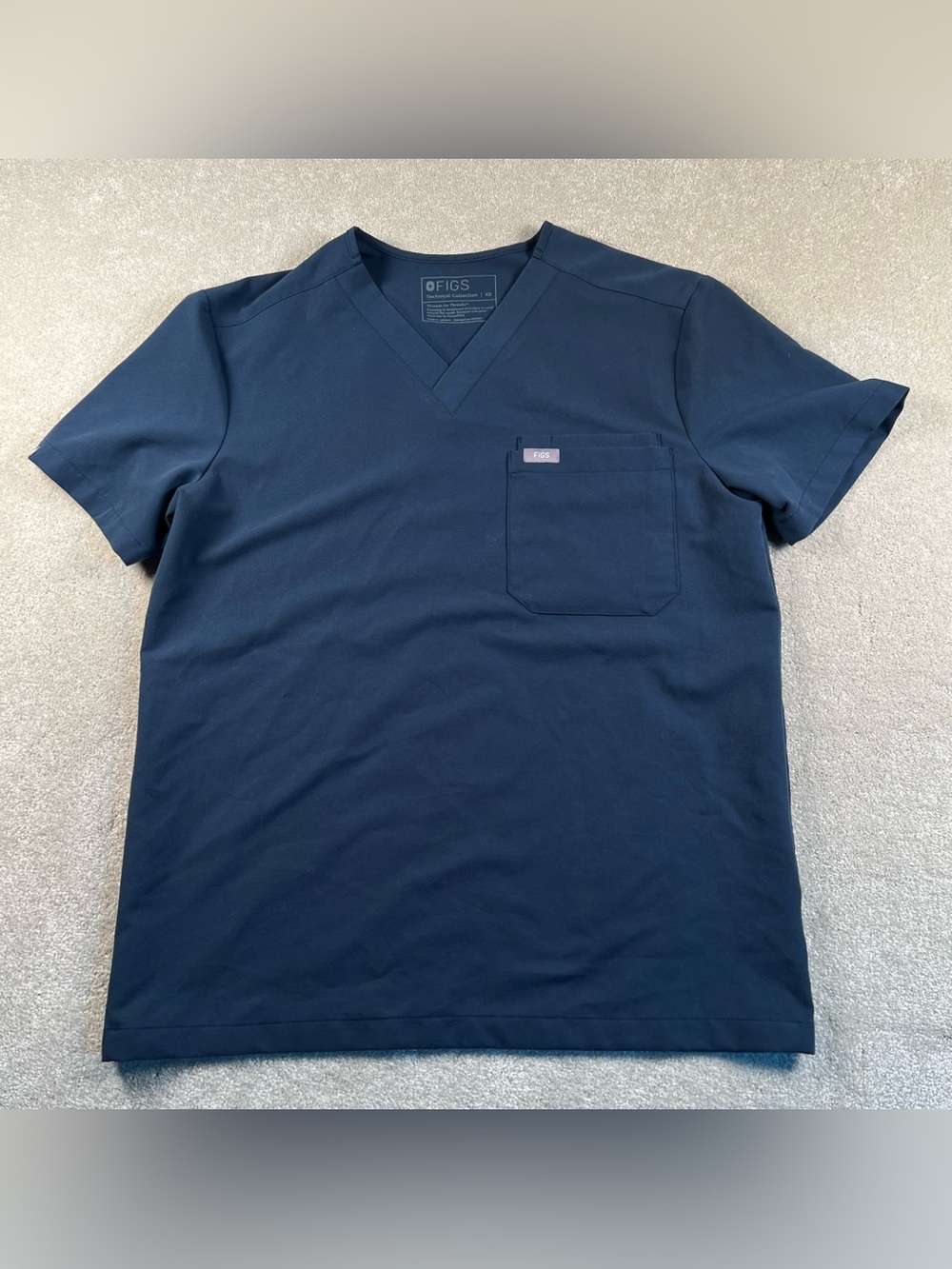Figs Scrub Top Navy Blue V Neck Uniform Medical Nurse Short Sleeve Women's XS